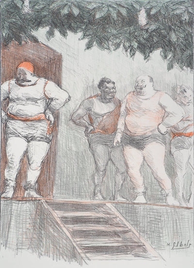 Henri-Gabriel IBELS : Lutteurs de foire, Lithographie originale signée