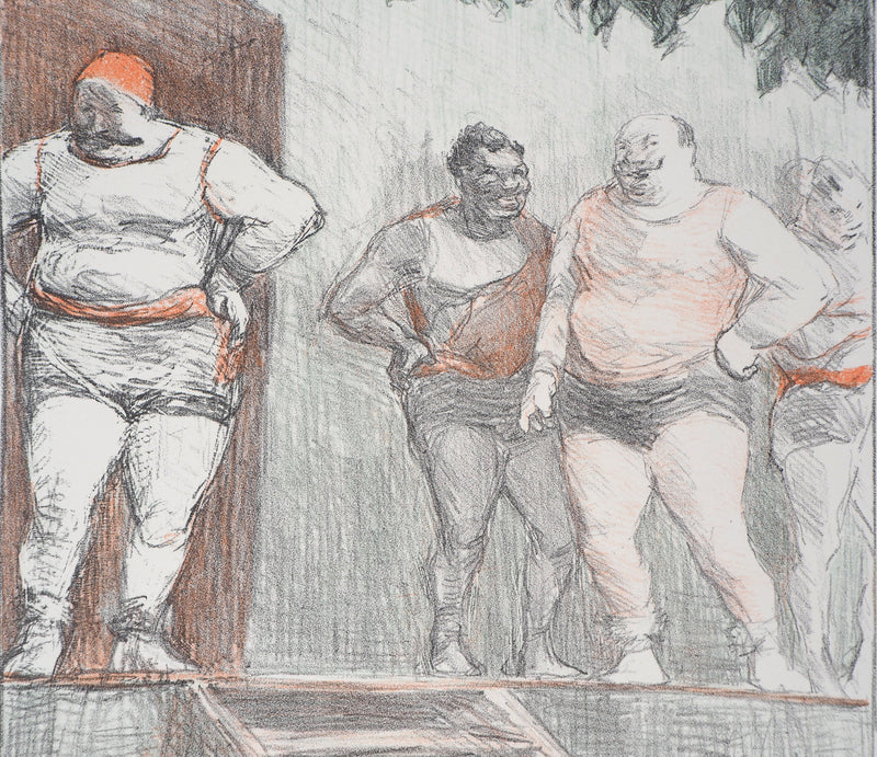 Henri-Gabriel IBELS : Lutteurs de foire, Lithographie originale signée