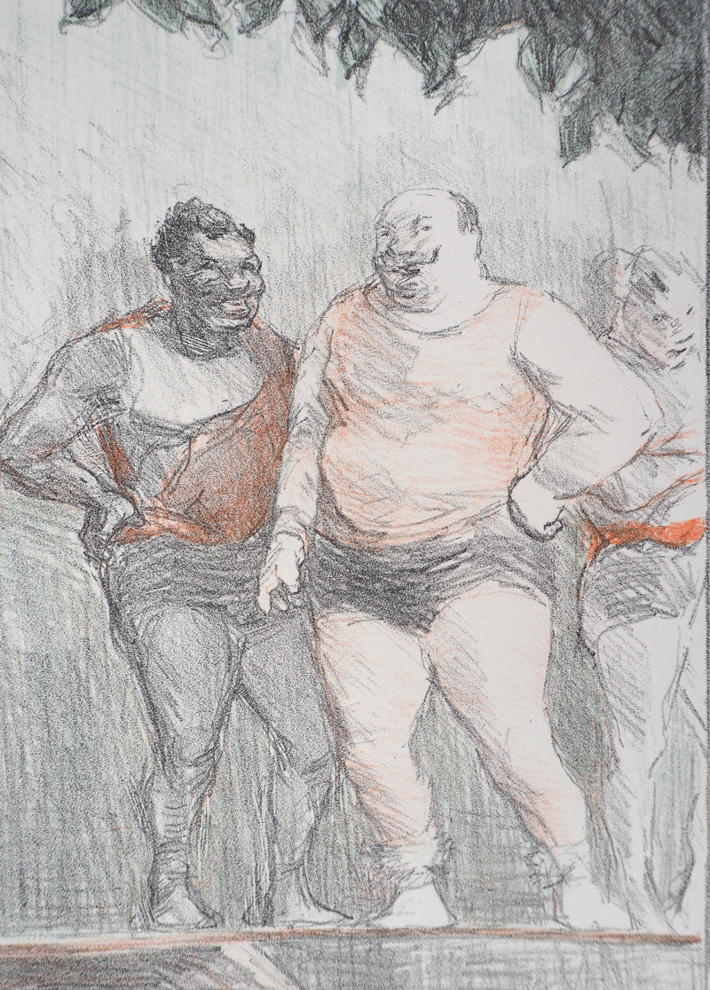 Henri-Gabriel IBELS : Lutteurs de foire, Lithographie originale signée