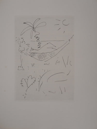 Jean COCTEAU : Le bal du comte d'Orgel : Mahaut se prélassant au soleil, Gravure originale (vue générale) - Crédit photo : Galerie Art.Paris