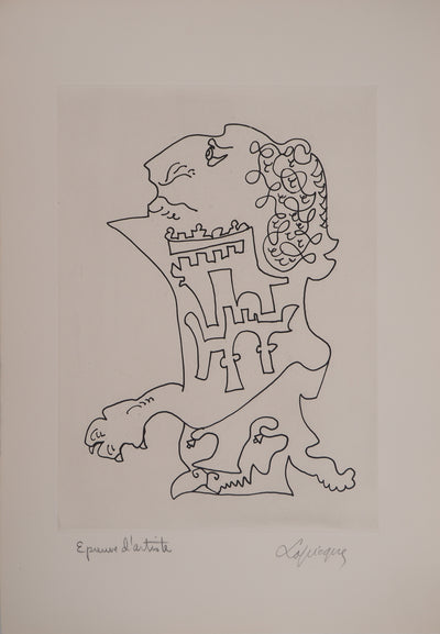 Charles LAPICQUE : Portraits XII, Louis II de Bavière, Gravure originale signée