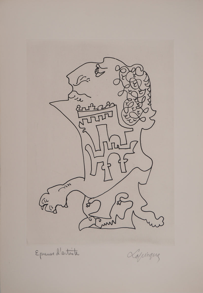 Charles LAPICQUE : Portraits XII, Louis II de Bavière, Gravure originale signée