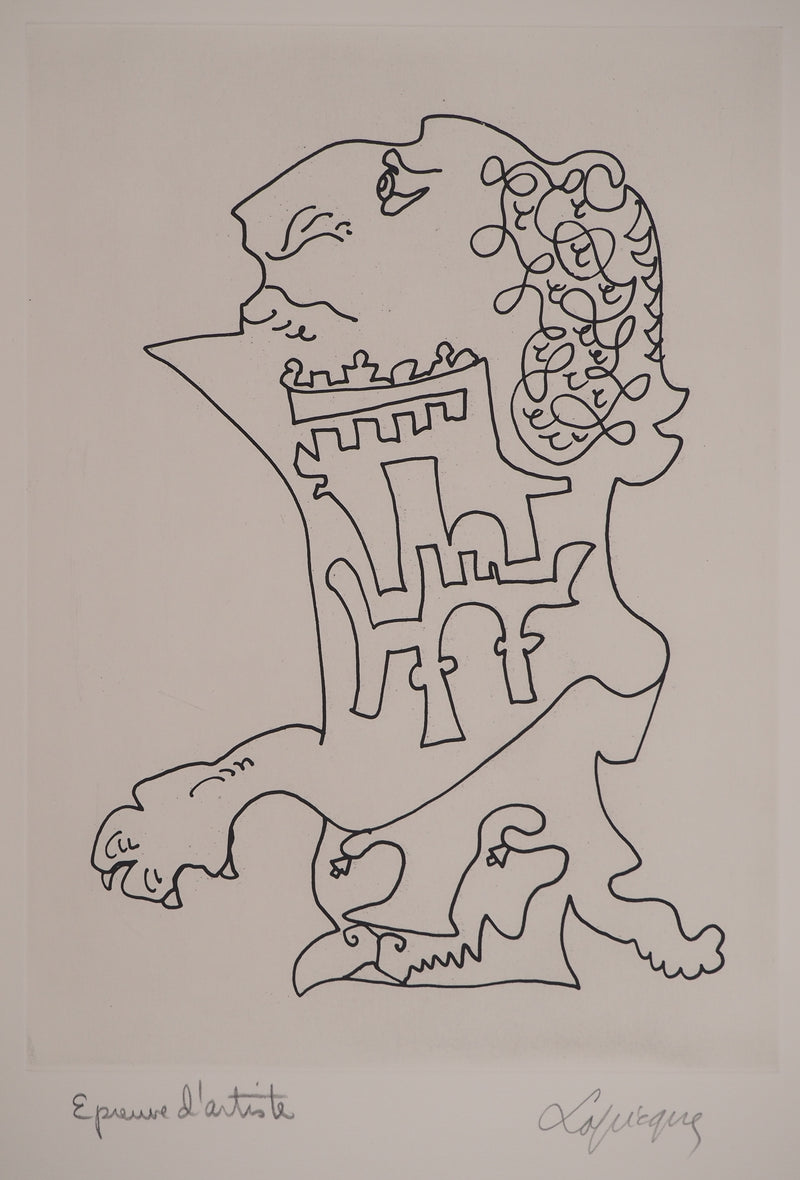 Charles LAPICQUE : Portraits XII, Louis II de Bavière, Gravure originale signée