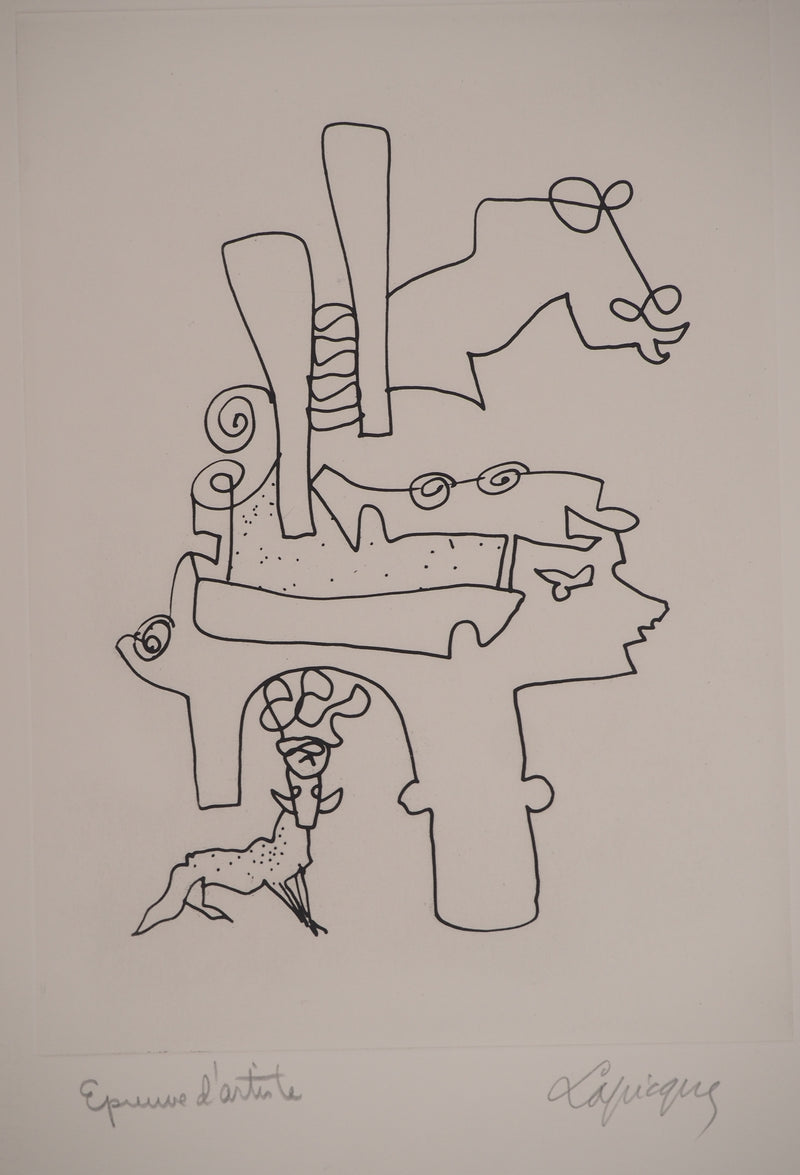 Charles LAPICQUE : Portraits XII, Les vigiles, Gravure originale signée
