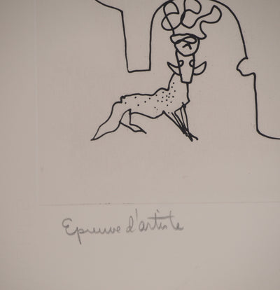 Charles LAPICQUE : Portraits XII, Les vigiles, Gravure originale signée