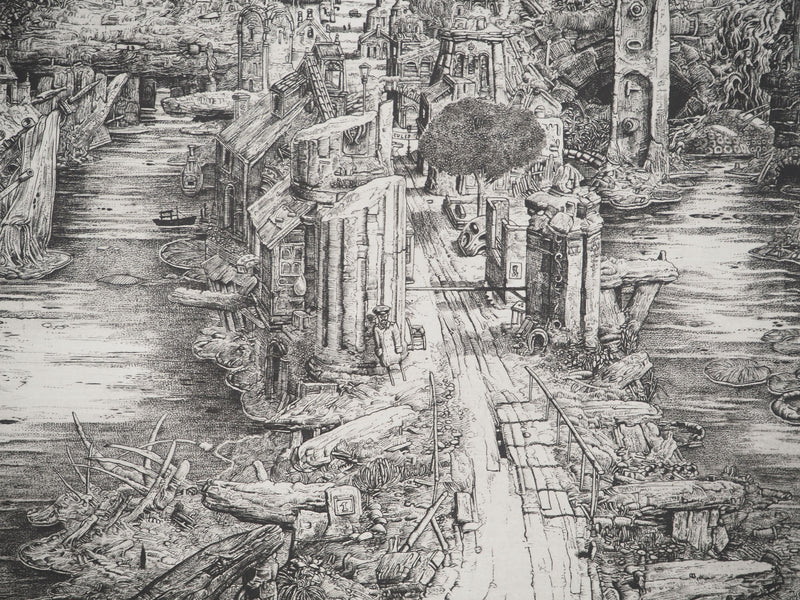 Philippe  MOHLITZ : Le douanier assoupi, Gravure originale signée