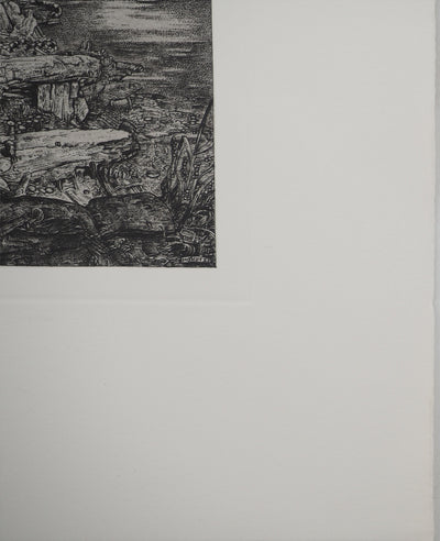 Philippe  MOHLITZ : Le douanier assoupi, Gravure originale signée