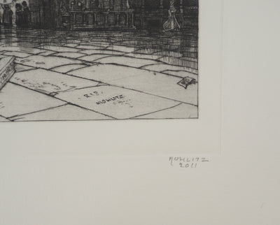 Philippe Mohlitz: Hearing, Skeleton Musician, Original signed engraving