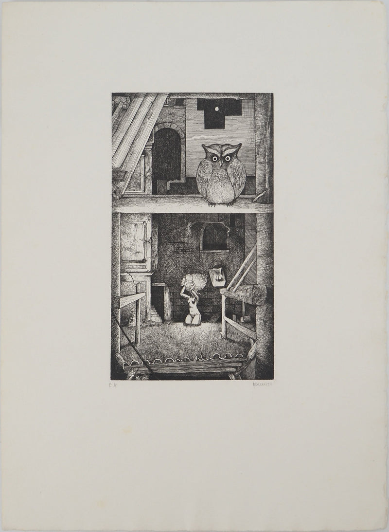 Philippe MOHLITZ : Sous les toits, Gravure originale signée