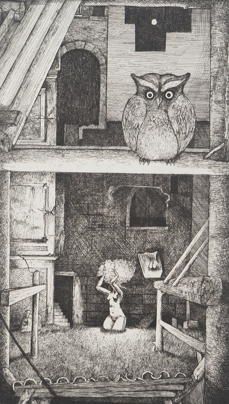 Philippe MOHLITZ : Sous les toits, Gravure originale signée