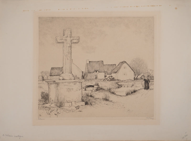Jean-Émile LABOUREUR : Le calvaire rustique (Brière), Gravure originale signée