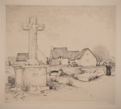 Jean-Émile LABOUREUR : Le calvaire rustique (Brière), Gravure originale signée