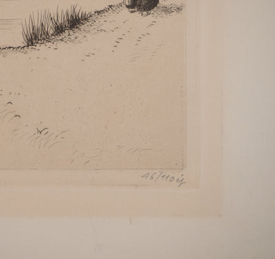 Jean-Émile LABOUREUR : Le calvaire rustique (Brière), Gravure originale signée