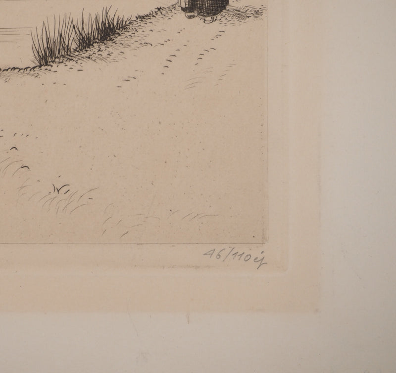 Jean-Émile LABOUREUR : Le calvaire rustique (Brière), Gravure originale signée
