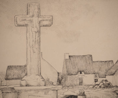 Jean-Émile LABOUREUR : Le calvaire rustique (Brière), Gravure originale signée