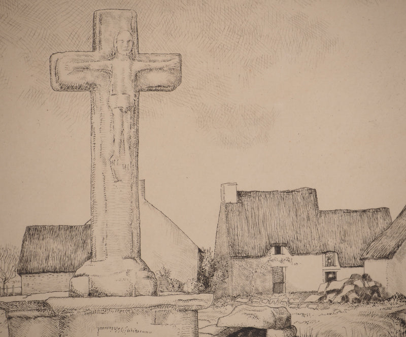 Jean-Émile LABOUREUR : Le calvaire rustique (Brière), Gravure originale signée