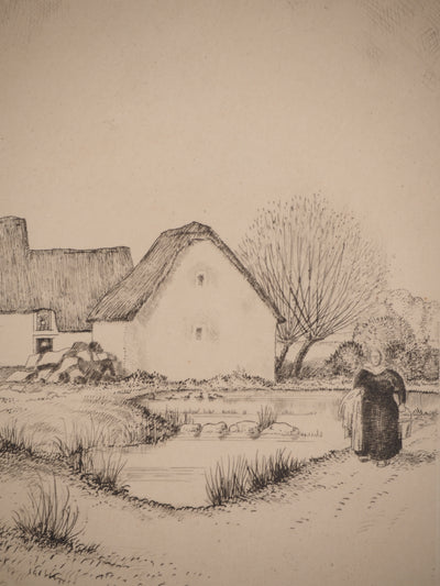 Jean-Émile LABOUREUR : Le calvaire rustique (Brière), Gravure originale signée