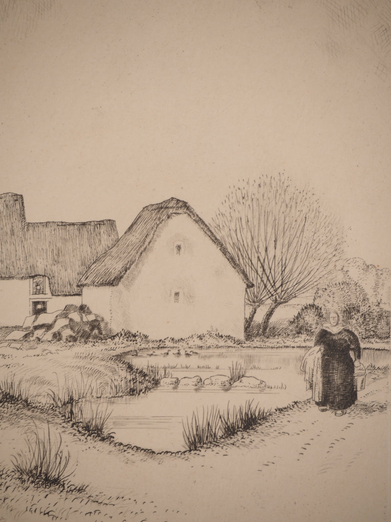 Jean-Émile LABOUREUR : Le calvaire rustique (Brière), Gravure originale signée
