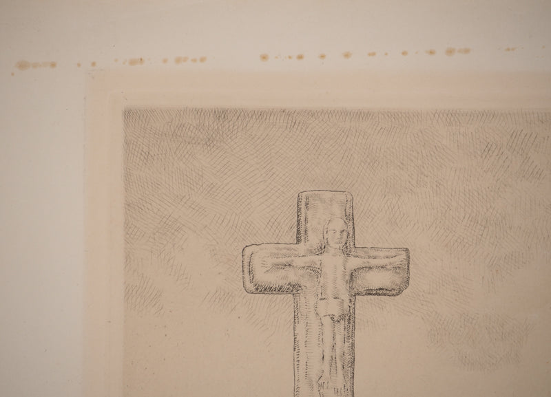Jean-Émile LABOUREUR : Le calvaire rustique (Brière), Gravure originale signée