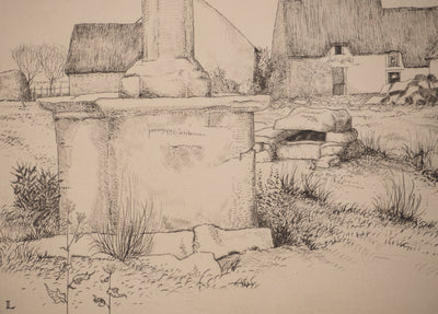 Jean-Émile LABOUREUR : Le calvaire rustique (Brière), Gravure originale signée