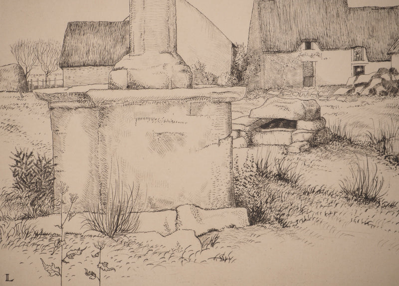 Jean-Émile LABOUREUR : Le calvaire rustique (Brière), Gravure originale signée