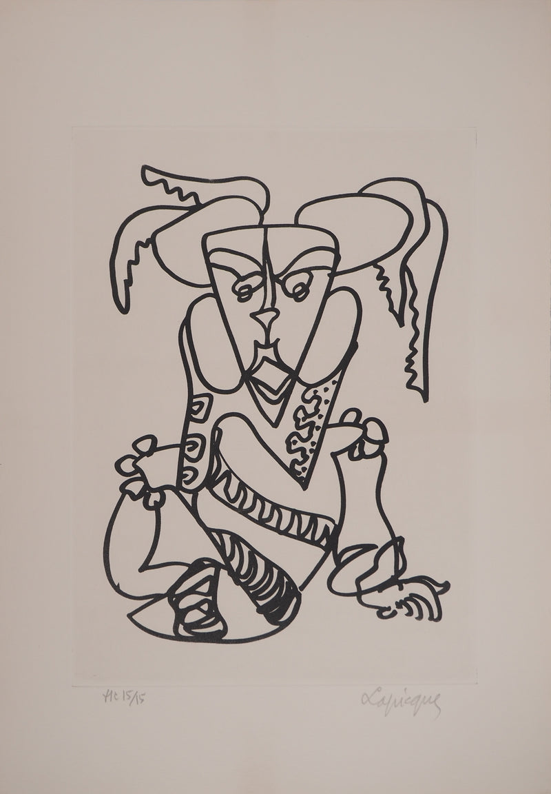 Charles LAPICQUE : Portrait du fou, Gravure originale signée