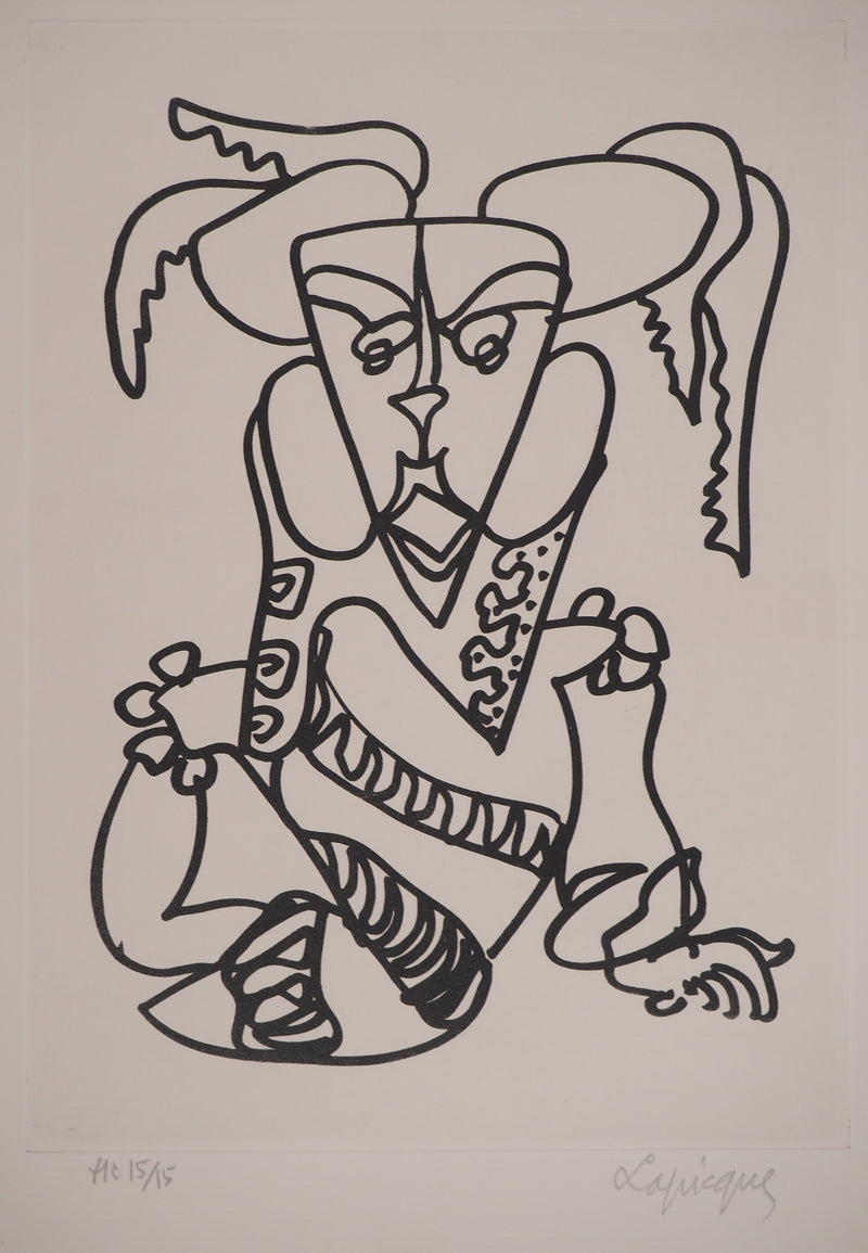 Charles LAPICQUE : Portrait du fou, Gravure originale signée