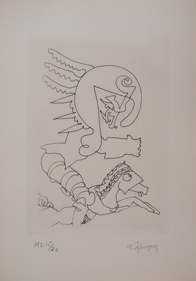 Charles LAPICQUE : Portraits XII, La chevauchée, Gravure originale signée