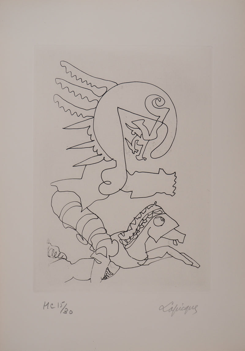 Charles LAPICQUE : Portraits XII, La chevauchée, Gravure originale signée