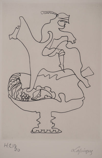 Charles LAPICQUE : Portraits XII, A rebours, Gravure originale signée