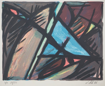 Jacques POLI : Le triangle bleu, Lithographie originale signée