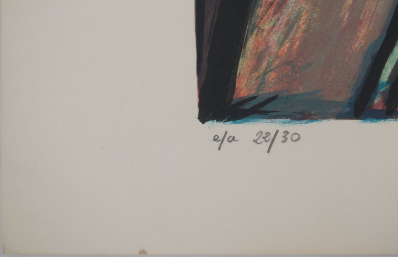 Jacques POLI : Le triangle bleu, Lithographie originale signée