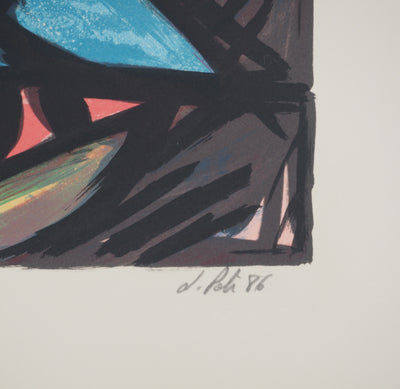 Jacques POLI : Le triangle bleu, Lithographie originale signée