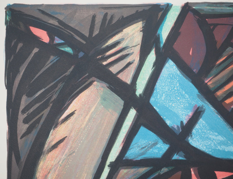 Jacques POLI : Le triangle bleu, Lithographie originale signée