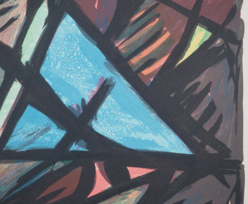 Jacques POLI : Le triangle bleu, Lithographie originale signée