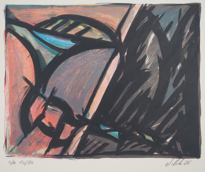 Jacques POLI : Le triangle rouge, Lithographie originale signée