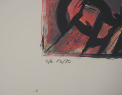 Jacques POLI : Le triangle rouge, Lithographie originale signée