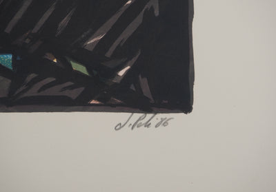 Jacques POLI : Le triangle rouge, Lithographie originale signée