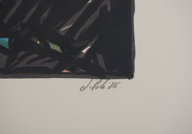 Jacques POLI : Le triangle rouge, Lithographie originale signée