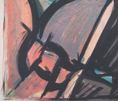 Jacques POLI : Le triangle rouge, Lithographie originale signée