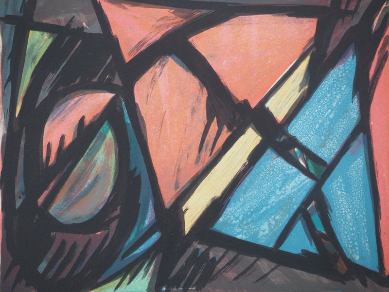 Jacques POLI : Les triangles colorés, Lithographie originale signée