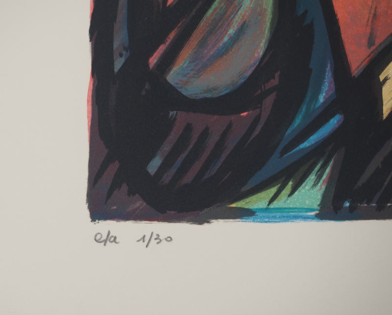 Jacques POLI : Les triangles colorés, Lithographie originale signée