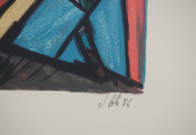 Jacques POLI : Les triangles colorés, Lithographie originale signée