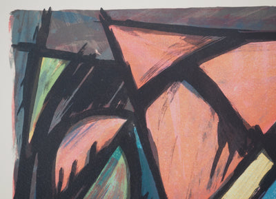 Jacques POLI : Les triangles colorés, Lithographie originale signée
