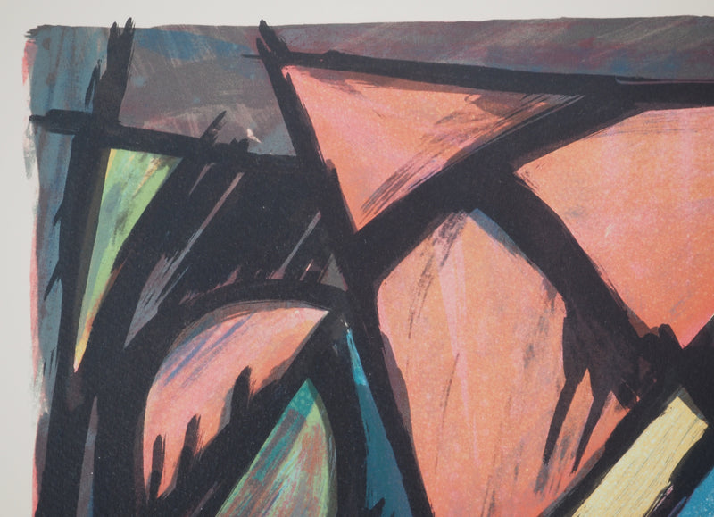 Jacques POLI : Les triangles colorés, Lithographie originale signée