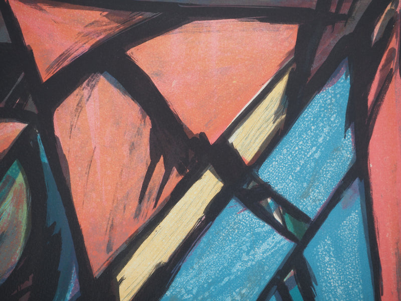 Jacques POLI : Les triangles colorés, Lithographie originale signée
