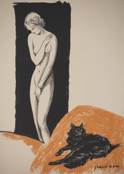 Jacques NAM : La femme au chat, Lithographie originale signée