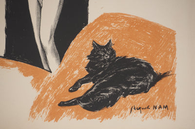 Jacques NAM : La femme au chat, Lithographie originale signée