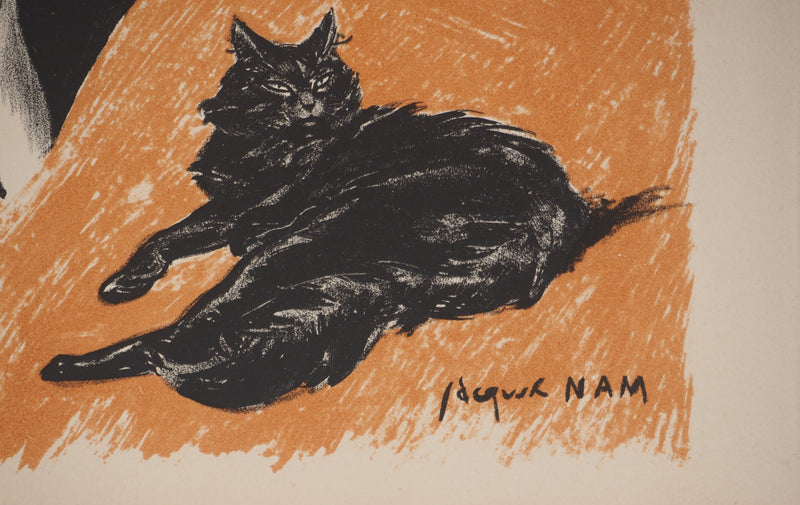 Jacques NAM : La femme au chat, Lithographie originale signée