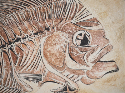 Simone VRAIN : Poisson fossile, Gravure originale signée